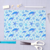 青い海洋生物 – 亀、魚、貝 薄葉紙 (クラフト)