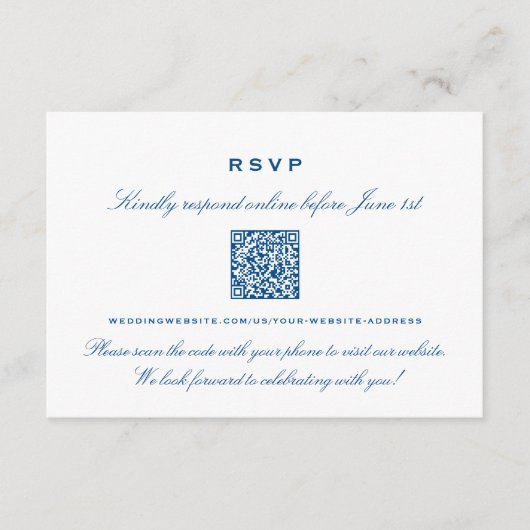 青い海結婚波のオンラインRSVP QRコード エンクロージャーカード (正面)