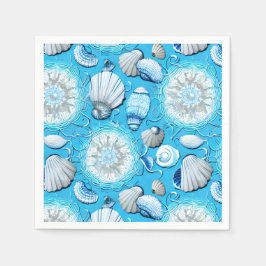青い海貝の模様 スタンダードカクテルナプキン