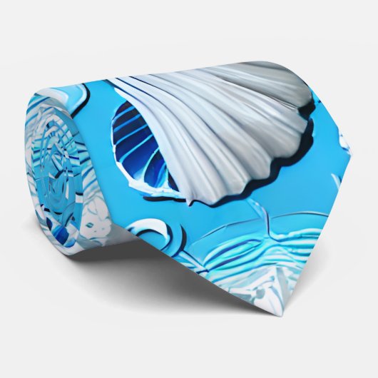 青い海貝の模様 ネクタイ (ロール)