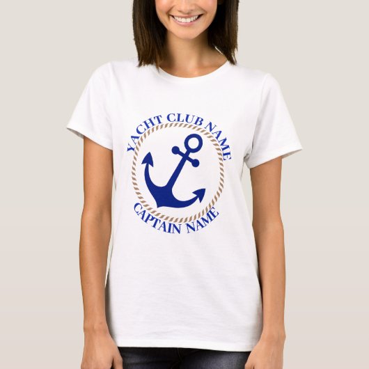青い海軍の航海用アンカー ヨットクラブ ボート マリーナ Tシャツ (正面)