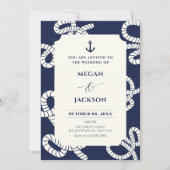 青い海軍の錨のウェディング 招待状 (正面)