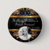 青い海軍グリッターのスパンコールのディスコの輝きの写真ボタン 缶バッジ (正面)