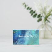 青い海軍水彩画の金ゴールドのsplatsの名刺 名刺 (スタンド正面)