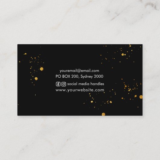 青い海軍水彩画の金ゴールドのsplatsの名刺 名刺 (裏面)