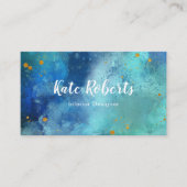 青い海軍水彩画の金ゴールドのsplatsの名刺 名刺 (正面)