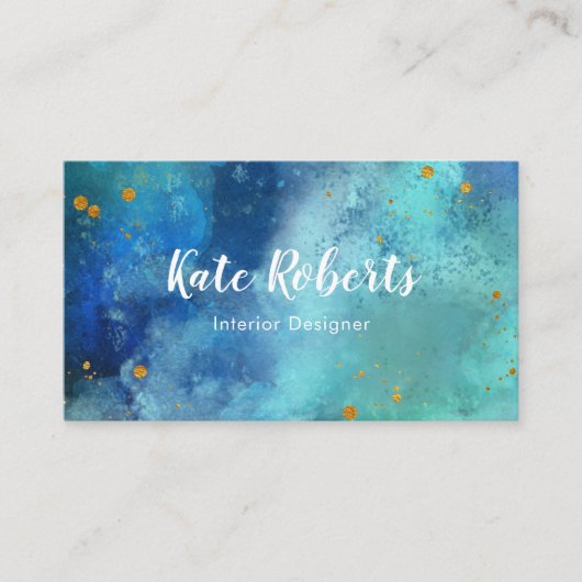 青い海軍水彩画の金ゴールドのsplatsの名刺 名刺 (正面)