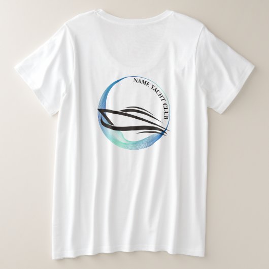 青い海軍錨のヨットクラブのボートマリーナの名前 プラスサイズTシャツ (デザイン裏面)
