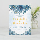 青い海軍 花 煙の背景 結婚式 招待状 (スタンド正面)