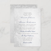 青い海軍 銀灰色のレースのウェディング フラワーズ 招待状 (正面/裏面)