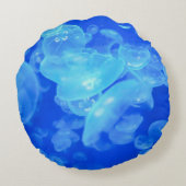 青い海透明なクラゲの丸い枕 ラウンドクッション (裏面)