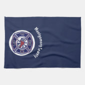 青い消防士のバッジのロパーソナライズされたゴ キッチンタオル (横)