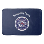 青い消防士のバッジのロパーソナライズされたゴ バスマット (正面)