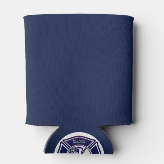 青い消防士のバッジのロパーソナライズされたゴ 缶クーラー (裏面)