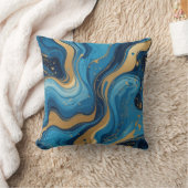 青い液体とドロップと黄金のグリッター クッション (ブランケット)