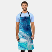 青い液体大理石テクスチャ エプロン (着用した状態)