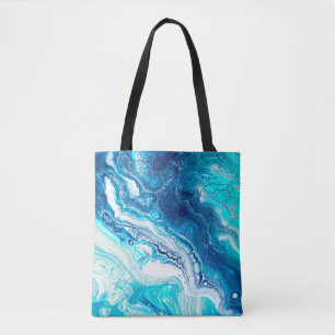 青い液体大理石テクスチャ トートバッグ