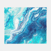 青い液体大理石テクスチャ フリースブランケット (正面(横))