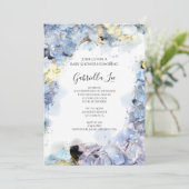 青い淡い色のあじさい花水彩赤ちゃんシャワー 招待状 (スタンド正面)
