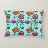 青い淡い色のみすぼらしいケシのデコアクッション アクセントクッション (裏面)