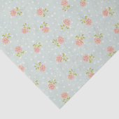 青い淡い色のみすぼらしいシックな水玉模様ホワイトピンクのフローラ 薄葉紙 (詳細)