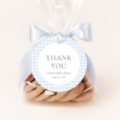 青い淡い色のギンガム少年の赤ちゃんシャワー フェイバータグ