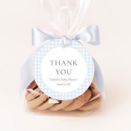 青い淡い色のギンガム少年の赤ちゃんシャワー フェイバータグ