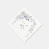 青い淡い色の薄紫と白いバラの虹色 スタンダードカクテルナプキン (角)