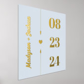 青い淡い色の金ゴールドハート矢印の名前記念日 箔ポスター (レイダウン)