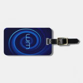 青い渦のモノグラムのパーソナライズな荷物のラベル ラゲッジタグ (正面横)