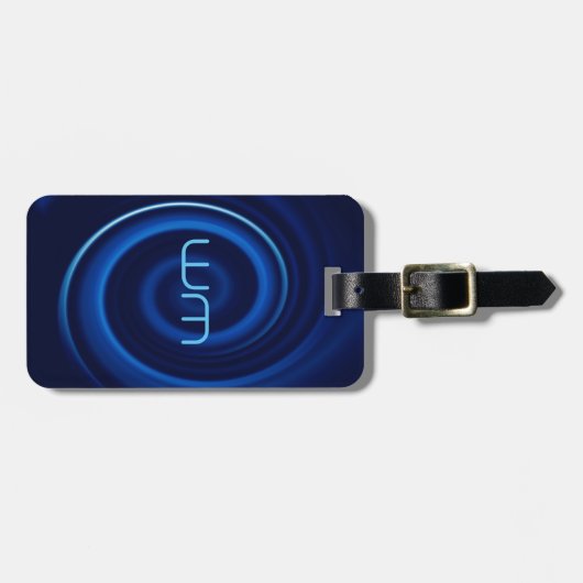 青い渦のモノグラムのパーソナライズな荷物のラベル ラゲッジタグ (正面横)