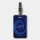 青い渦のモノグラムのパーソナライズな荷物のラベル ラゲッジタグ (正面縦)