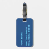 青い渦のモノグラムのパーソナライズな荷物のラベル ラゲッジタグ (裏面縦)