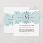 青い渦巻きの結婚式招待状 - モノグラム付き 招待状 (正面/裏面)