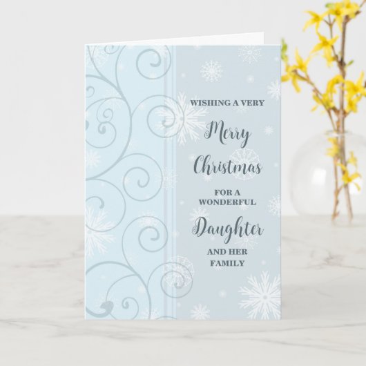 青い渦巻き娘と家族メリークリスマス カード (黄色い花)