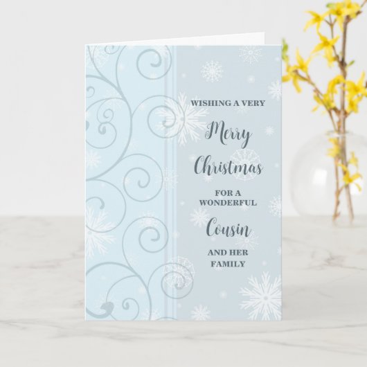 青い渦巻き従兄弟と家族メリークリスマス カード (黄色い花)
