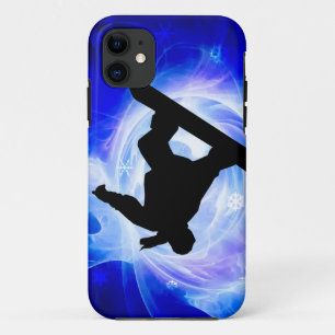 青い渦巻の吹雪のスノーボード iPhone 11 ケース