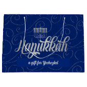 青い渦巻の（ユダヤ教）メノラーそしてダビデの星 ラージペーパーバッグ (正面)