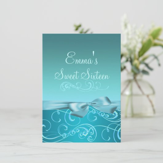 青い渦巻及び弓イメージの誕生日の招待 招待状 (スタンド正面)