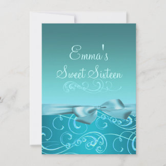 青い渦巻及び弓イメージの誕生日の招待 招待状