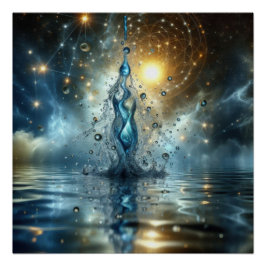 青い湖に湧き上がる純水 ポスター