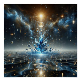 青い湖の上の純粋でクリーンな水の泡のパターン ポスター