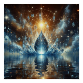 青い湖の上の純粋で清潔な水の一滴 ポスター