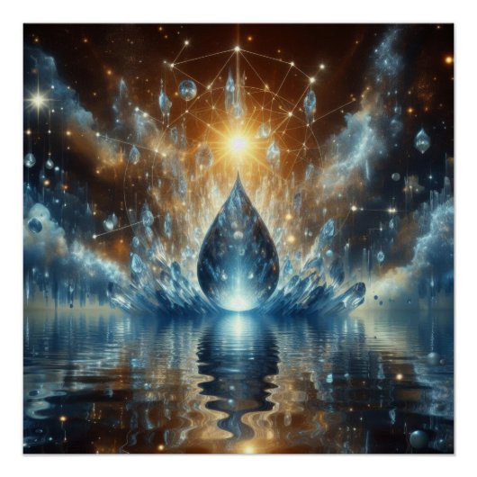 青い湖の上の純粋で清潔な水の一滴 ポスター (正面)