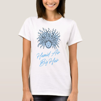 青い湿った空気でボリュームのある髪の夏のユーモアの乱れた髪 Tシャツ
