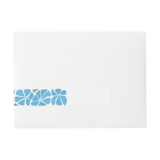 青い溝状の花模様 ラップアラウンド宛名ラベル (正面)