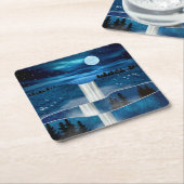 青い滝 スクエアペーパーコースター (アングル)