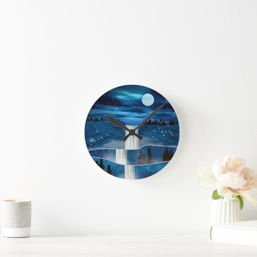 青い滝 ラウンド壁時計 (ホーム)