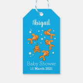 青い漫画の上にかわいいオレンジ色の金魚イラストレーション ギフトタグ (裏面)