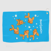 青い漫画の上にかわいいオレンジ色の金魚イラストレーション ゴルフタオル (横)